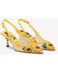 Dolce & Gabbana Tweed Mesh Pumps With Sunflower Embroidery in Floral Print (Yellow) - Lyst