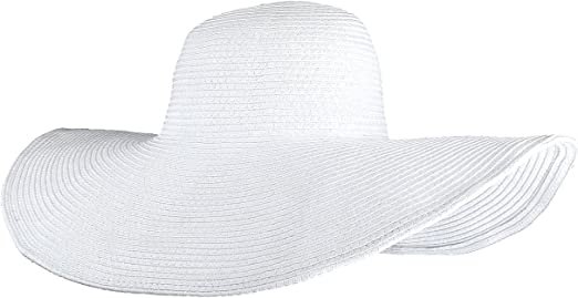 CHIC DIARY Women Summer Big Brim Beach Hat Floppy Straw Sun Hat Cap UPF 50+ (White) at Amazon Women’s Clothing store