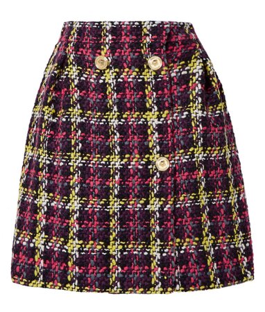 checked wool-blend tweed mini skirt
