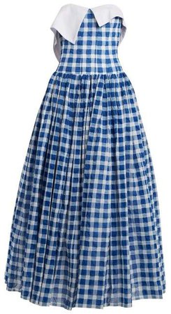 Strapless Gingham Cotton Seersucker Dress - Womens - Blue White