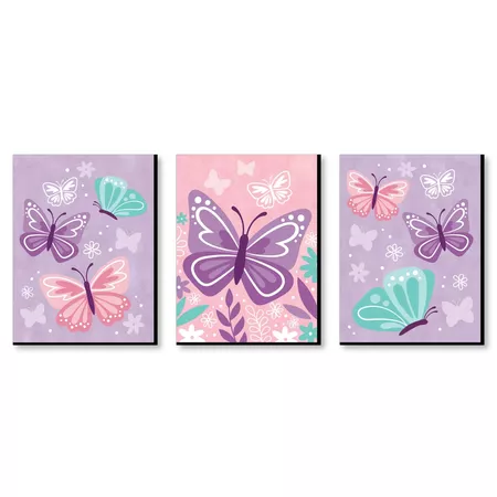 Big Dot Of Happiness Beautiful Butterfly - Floral Nursery Wall Art And Kids Room Decor - 7.5 X 10 Inches - Set Of 3 Prints : Target
