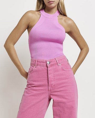 Pink cut out halter neck top | River Island