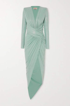 Asymmetric Ruched Crystal-embellished Stretch-jersey Gown - Mint