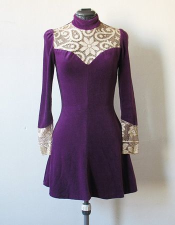 Vintage 70s PURPLE velvet lace mini dress XS | Etsy