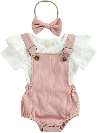 Amazon.com: Newborn Infant Baby Girl Summer Clothes Ruffle Short Sleeve Ribbed T Shirt Top Corduroy Suspender Shorts Headband: Clothing, Shoes & Jewelry