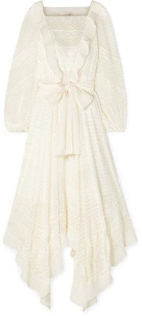 Hanky Lace-trimmed Swiss-dot Silk-georgette Dress - White