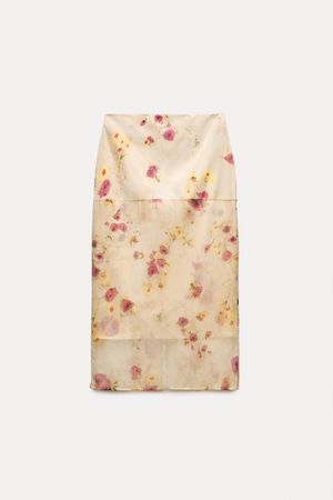 ZW COLLECTION SHEER FLORAL MIDI SKIRT - Pink | ZARA United States