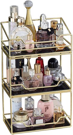 Amazon.com: 2Layer Stackable Glass Perfume Tray/2 Tirer Spacious Gold Black Mirror Metal Bathroom Tray for Makeup &Jewelry Organizer Ornate Decorative Tray for Vanity/Desser/Countertop/Kitchen: Home & Kitchen
