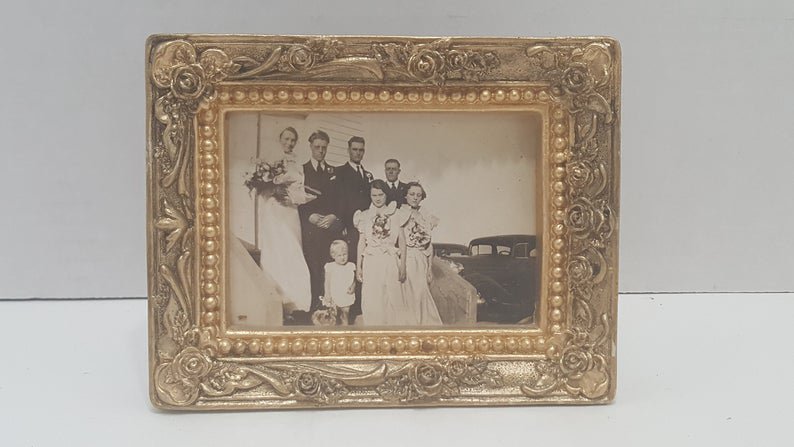Small Vintage Gold Rectangular Picture Frame with Wedding | Etsy