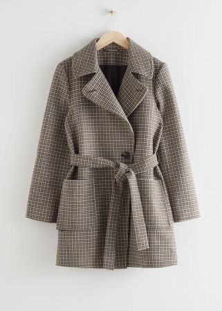Belted Single Breasted Coat - Black Checks - Jackets & Coats - & Other Stories
