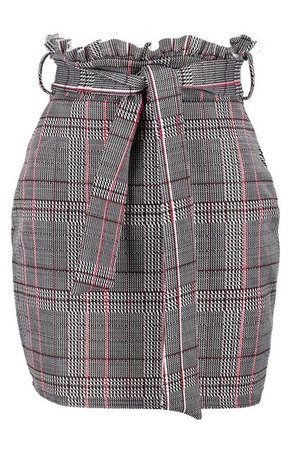 Petite Paper Bag Waist Check Skirt | boohoo