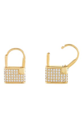Adina's Jewels Pavé Lock Huggie Hoop Earrings | Nordstrom