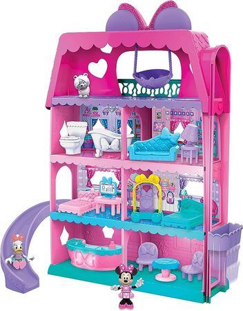 Amazon.com: Minnie Mouse Bow-Tel Hotel, 2-Sided Playset with Lights, Sounds, and Elevator, 20 Pieces, Includes Minnie Mouse, Daisy Duck, and Snowpuff Figures, by Just Play : Toys & Games