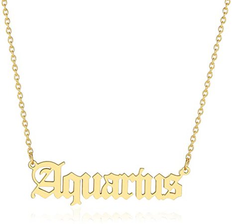 Amazon.com: Vlinras. - Necklace for woman with zodiac sign in letters with Old English style, horoscope, birth star, letter, astrology, constellation, birthday gift., Aquarius, Gold, Zodiac-Gold-Aquarius : Clothing, Shoes and Jewelry