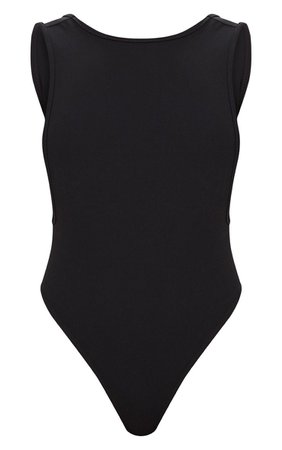Black Crepe Side Boob Thong Bodysuit | Tops | PrettyLittleThing