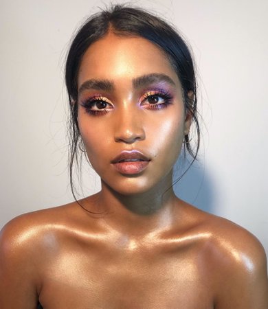purple gold makeup gold body glitter