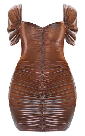 Bronze Iridescent Metallic Ruched Bodycon Dress | PrettyLittleThing USA