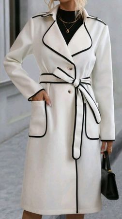 Contrast Binding Dual Pocket Belted Overcoat