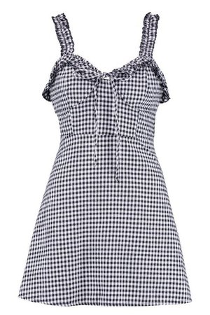 Ruffle Shoulder Gingham Mini Dress | Boohoo