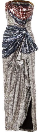 Consort Draped Sequined Crepe Gown - Silver