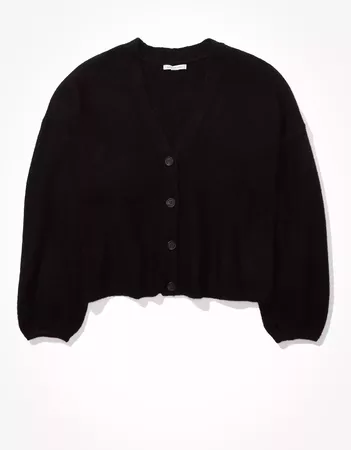 AE Cropped Balloon Sleeve Button Up Cardigan black