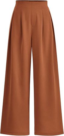 KIRUNDO Womens Dress Pants Wide Leg Trousers Palazzo Flowy Loose High Waisted Business Casual Pants for Women Brown Semi Formal Straight Dressy Slacks Work Clothes(Medium, Brown) at Amazon Women’s Clothing store
