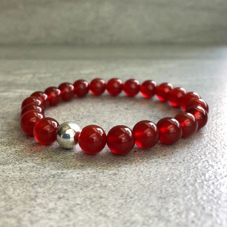 Red Carnelian Bracelet | Silver or Gold Bead Stretch Bracelet for Women, Men