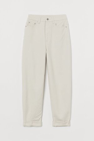 Mom Loose Fit Twill trousers - Light beige - Ladies | H&M GB