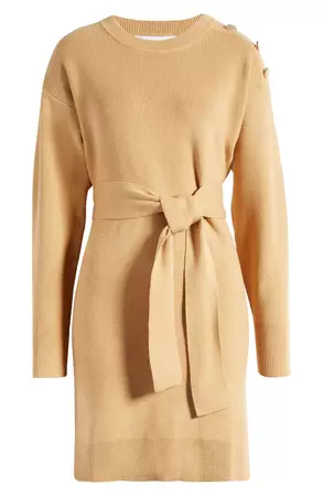 Charles Henry Long Sleeve Belted Mini Sweater Dress | Nordstrom