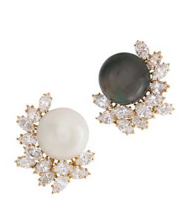 COLOURED CULTURED PEARL, CULTURED PEARL AND DIAMOND EARRINGS