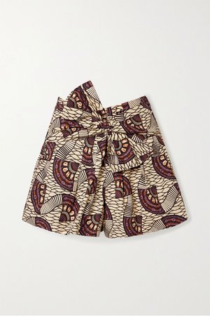 Brown Paloma tie-front printed cotton-poplin shorts | Ulla Johnson | NET-A-PORTER