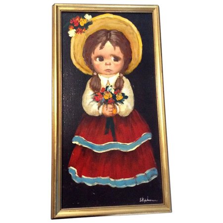 Big Sad Eyes Painting, Child Portrait, Oil on Canvas, Signed By : Gumgumfuninthesun | Ruby Lane