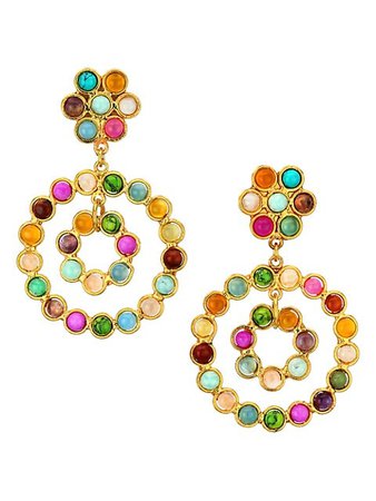 Sylvia Toledano Flower Candies 22K Goldplated & Multi-Stone Clip-On Drop Earrings | SaksFifthAvenue
