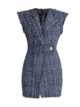 Shop Balmain Sleeveless Denim Tweed Minidress | Saks Fifth Avenue