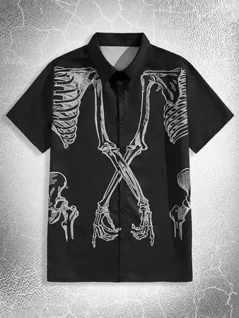 Goth Männer Shirt mit Skelett Muster, Knopf, | aktuelle Trends, günstig kaufen | SHEIN Deutschland