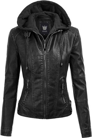 Lock and Love Women's Removable Hooded Faux Leather Jacket Moto Biker Coat at Amazon Women's Coats Shop