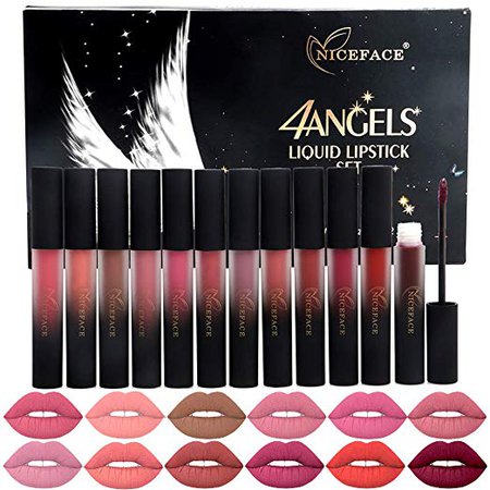 Amazon.com : Matte Nude Lipstick Set, NICEFACE Waterproof Long Lasting Lip Gloss 4ANGELS Non-Stick Cup Liquid Lipstick Set (12 Colors) : Beauty