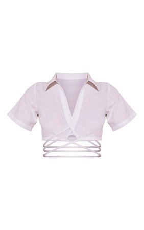 White Linen Look Tie Waist Short Sleeve Shirt | PrettyLittleThing USA
