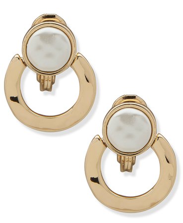 Anne Klein Gold-Tone Imitation Pearl Doorknocker Clip-On Earrings & Reviews - Earrings - Jewelry & Watches - Macy's