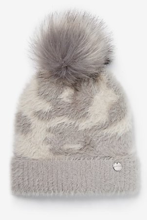 grey and white winter hat