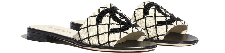 Mules, pearl embroidery, white & black - CHANEL