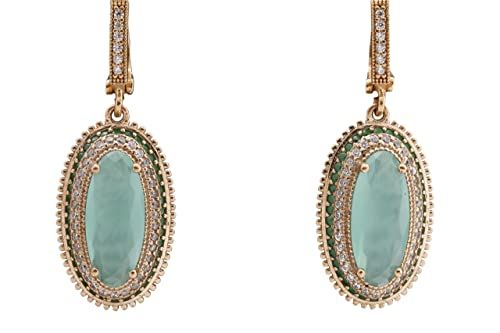 Amazon.com: Turkish Handmade Jewelry Long Oval Shape Aquamarine and Round Cut Emerald Topaz 925 Sterling Silver Dangle/Drop Earrings : Handmade Products