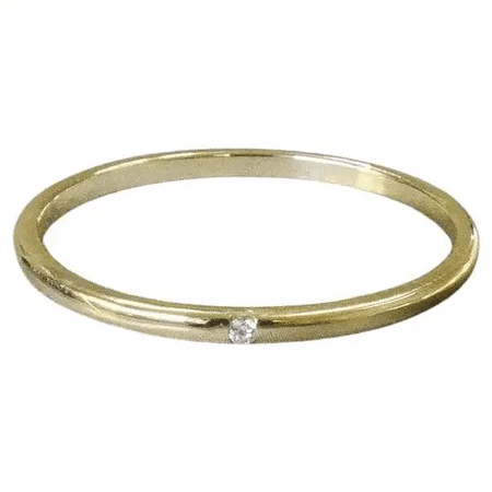 1.3mm 18k Gold Ring Thin Gold One Diamond Ring Band Stackable Stacking Ring