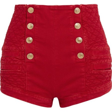 Balmain Button-Detailed Quilted Denim Shorts
