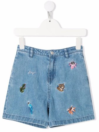 Kenzo Kids Embroidered Denim Shorts - Farfetch