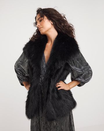 Black Long Pile Faux Fur Gilet | J D Williams