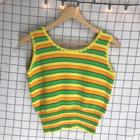Vintage 60's/70's Cropped Neon Stripes Fitted Tank Top | Etsy
