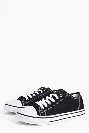 Lace Up Canvas Flat Sneakers | Boohoo