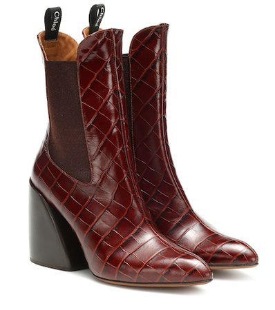 Wave embossed leather ankle boots