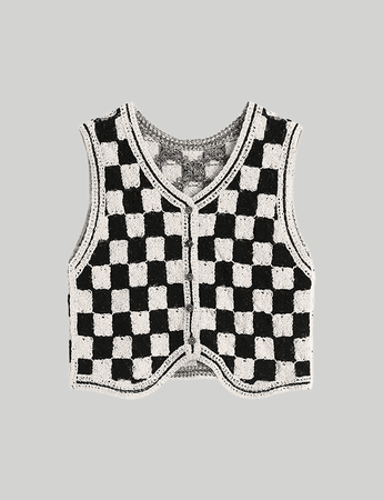 Black&White Contrasting Color Checkerboard Sweater Vest – Juicici
